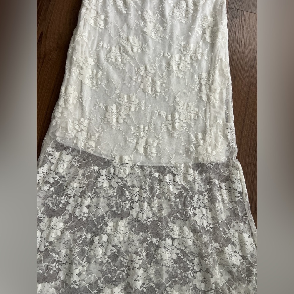 Kish Vintage Y2K Layering Lace Maxi Skirt Feminine Fairy Coquette Ethereal White - Picture 3 of 4